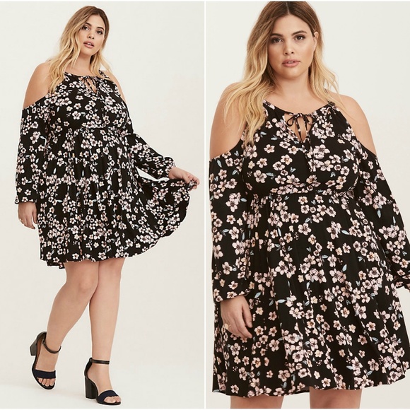torrid Dresses & Skirts - TORRID Floral Print Cold Shoulder Skater Dress